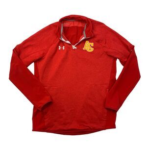 Under Armour Sweatshirt Mens M Medium Pimento Red Quarter Zip ColdGear Fleece